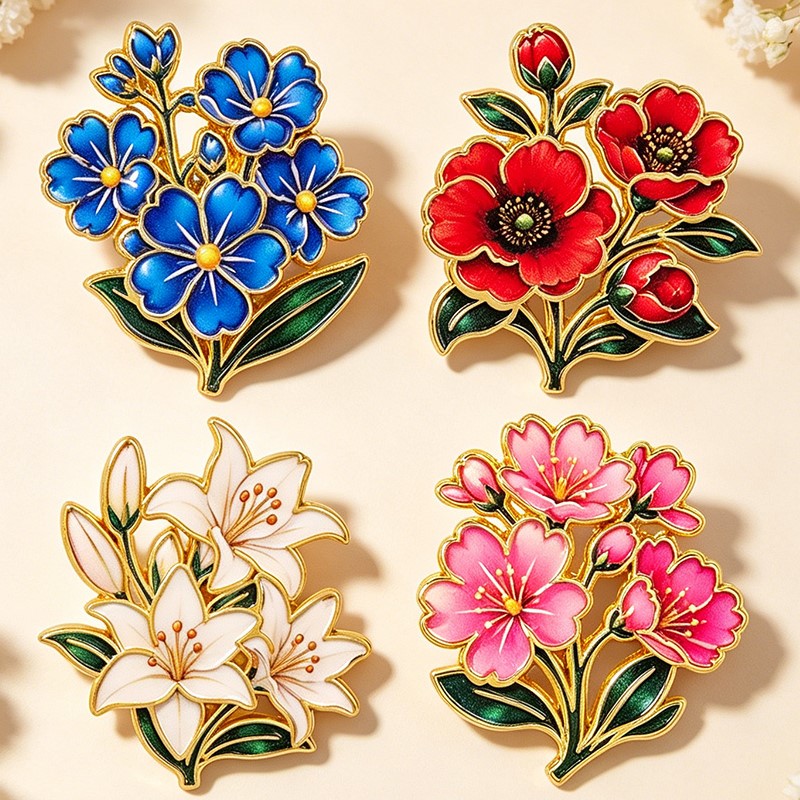 Cute Vintage Colorful Floral E - Enamel Pin Set review and price